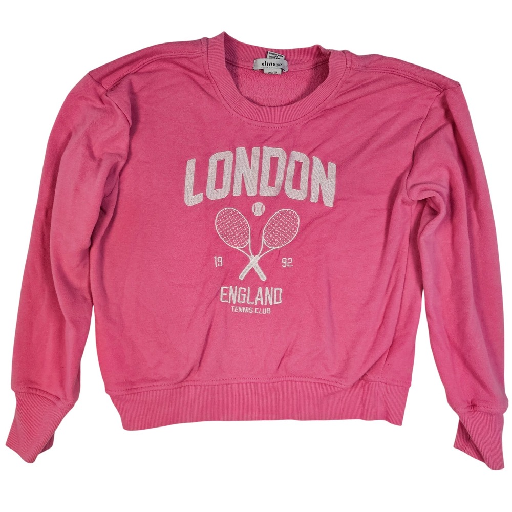 Olivia Kay Girls Pink London England Tennis Club Graphic Sweatshirt L 10/12